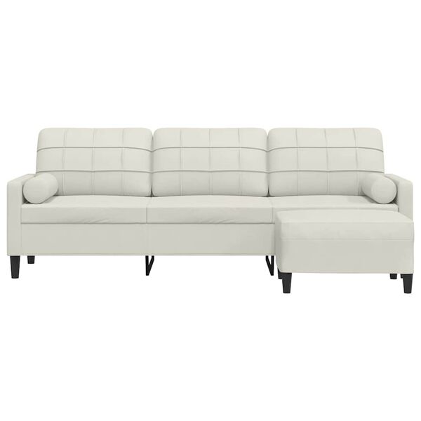 vidaXL Sof&aacute; de 3 plazas con taburete de terciopelo crema 210 cm