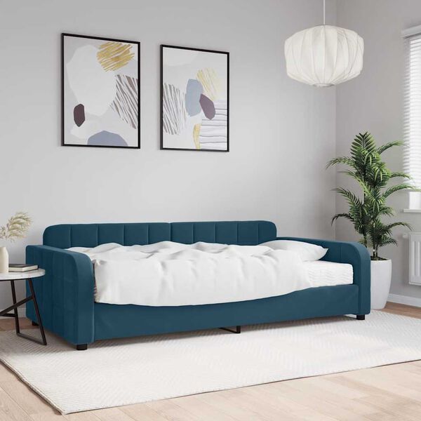 vidaXL Sof&aacute; cama con colch&oacute;n terciopelo azul 100x200 cm