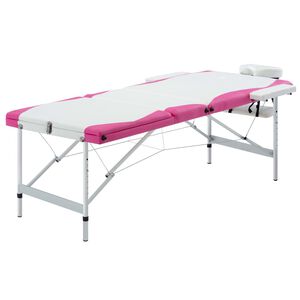 vidaXL Camilla de masaje plegable 3 zonas aluminio blanco y rosa