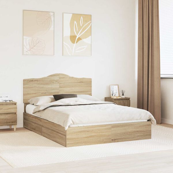 vidaXL Cama con almacenamiento con cabecera Roble Sonoma 160 x 200 cm