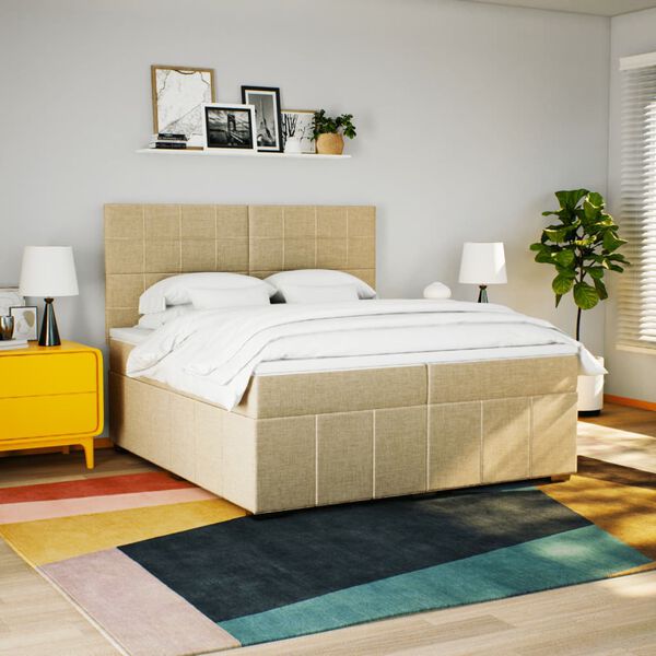vidaXL Cama box spring con colch&oacute;n tela color crema 200x200 cm