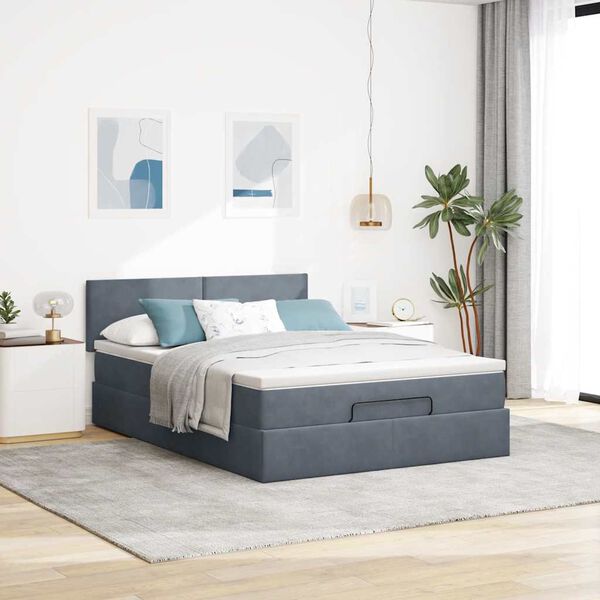 vidaXL Estructura cama otomana con colch&oacute;n gris oscuro 140x200cm