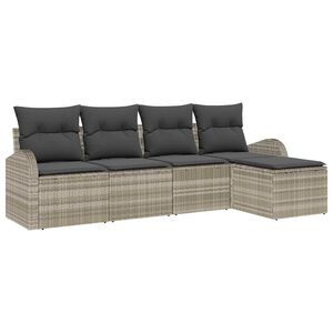 vidaXL Juego de Sof&aacute; con coj&iacute;n 5 pcs Gris Claro rat&aacute;n sint&eacute;tico