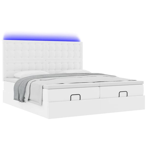 vidaXL Cama otomana colch&oacute;n&LED cuero sint&eacute;tico blanco puro 160x200cm