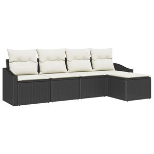 vidaXL Juego de Sof&aacute; 5 uds. Marr&oacute;n y crema rat&aacute;n sint&eacute;tico