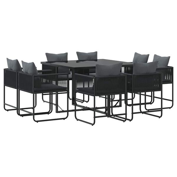 vidaXL Conjunto de Comedor de Jardín 9 pcs Negro Acero