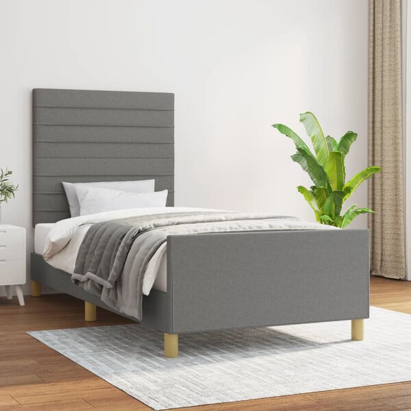 vidaXL Estructura de cama sin colch&oacute;n tela gris oscuro 90x200 cm