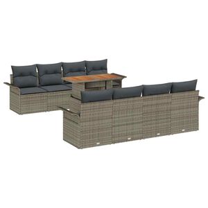 vidaXL Conjunto de sof&aacute; de jard&iacute;n 9 pcs Gris Polirat&aacute;n