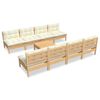 vidaXL Muebles de jard&iacute;n 9 pzas y cojines madera maciza de pino crema
