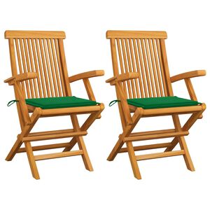 vidaXL Sillas de jard&iacute;n 2 uds madera maciza de teca con cojines verdes