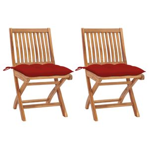 vidaXL Sillas plegables (2 unidades) con cojines rojos, de madera maciza de teca.