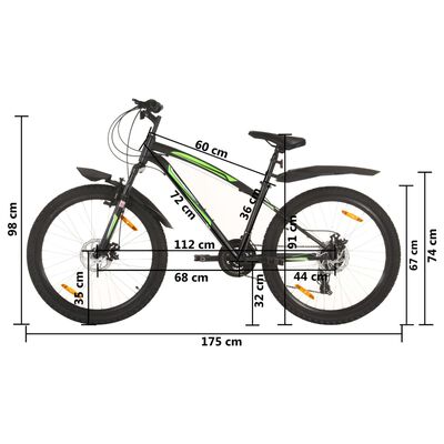 vidaXL Bicicleta montaña 21 velocidades 26 pulgadas rueda 36 cm negro