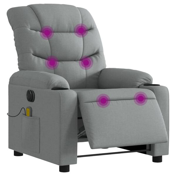 vidaXL Sill&oacute;n reclinable de masaje el&eacute;ctrico tela gris claro