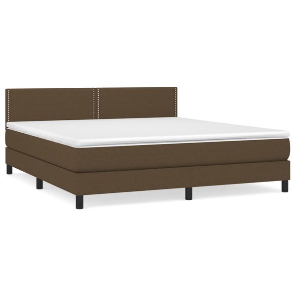 vidaXL Cama box spring con colch&oacute;n tela marr&oacute;n oscuro 180x200 cm