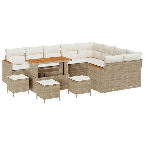 vidaXL Conjunto de sof&aacute;s de jard&iacute;n 13 pcs Beige rat&aacute;n sint&eacute;tico