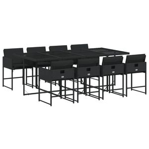 vidaXL Set de comedor de jard&iacute;n 9 pzas y cojines rat&aacute;n sint&eacute;tico negro
