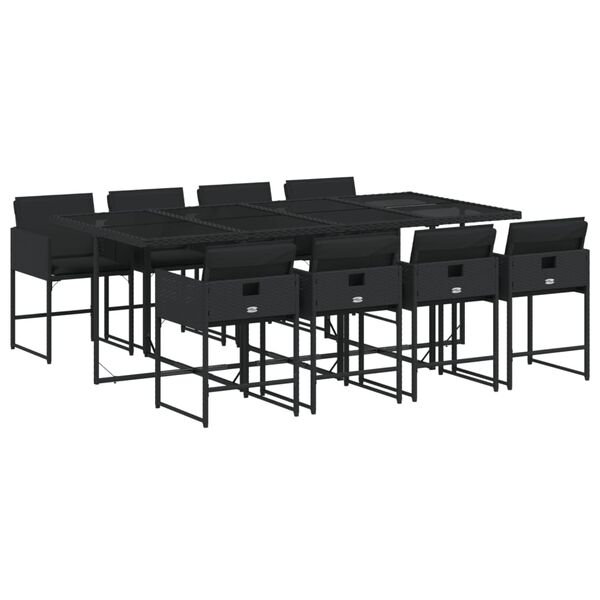 vidaXL Set de comedor de jard&iacute;n 9 pzas y cojines rat&aacute;n sint&eacute;tico negro