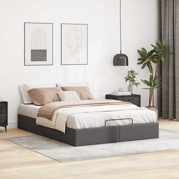 vidaXL Estructura de cama otomana sin colch&oacute;n gris 140x200 cm