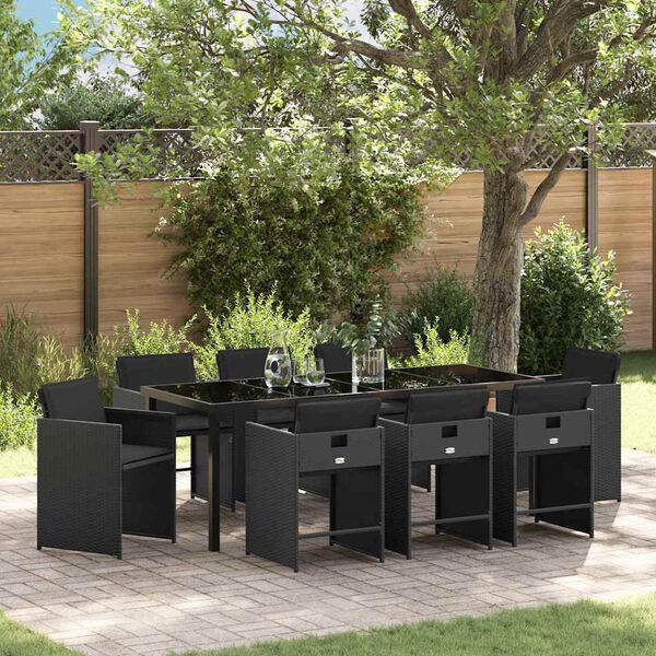 vidaXL Conjunto de Comedor de Jard&iacute;n 9 pcs Negro rat&aacute;n sint&eacute;tico