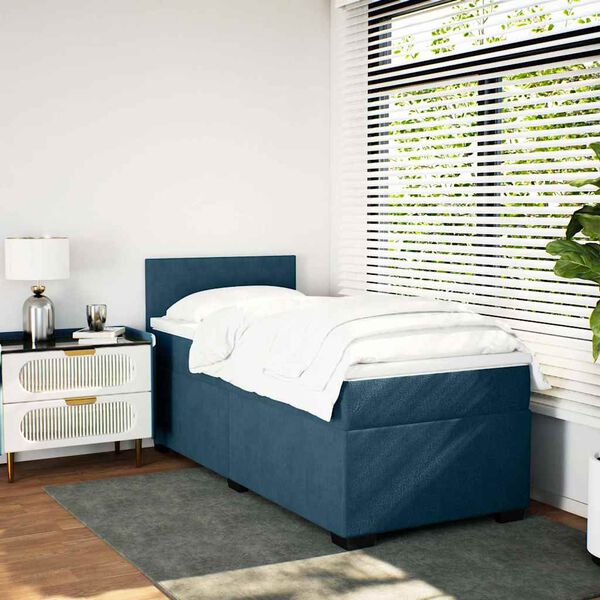 vidaXL Cama box spring con colch&oacute;n terciopelo azul oscuro 80x200 cm