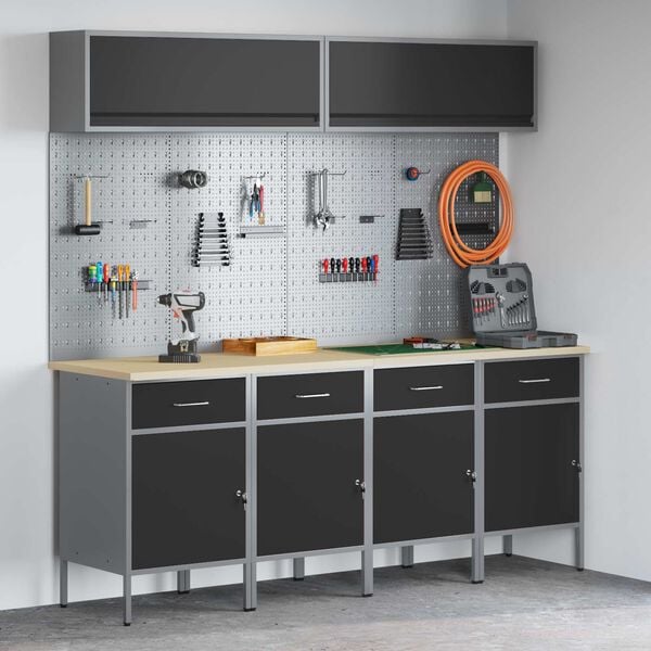 vidaXL Conjunto de armarios de trabajo con caj&oacute;n Manual 10 pcs Negro