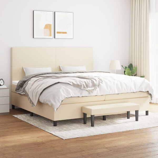 vidaXL Cama box spring con colch&oacute;n tela color crema 200x200 cm
