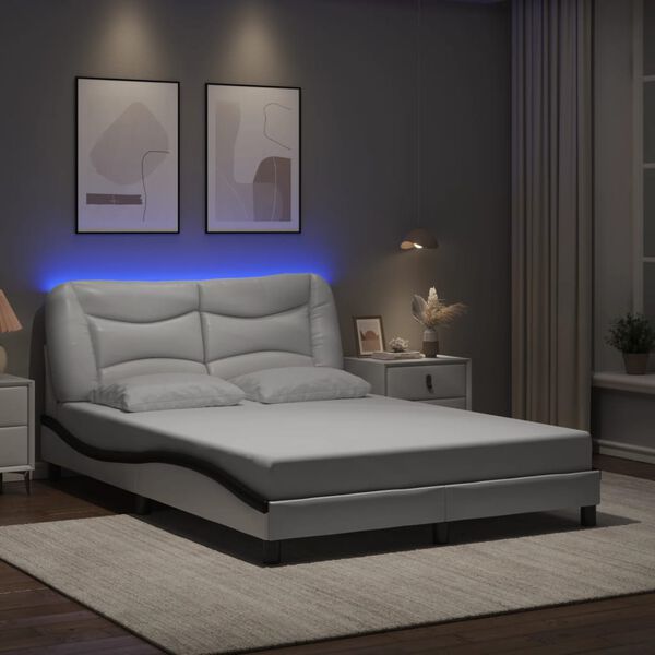 vidaXL Estructura de cama con LED sin colch&oacute;n Hvar blanco y negro 140x190 cm