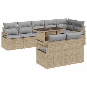 vidaXL Conjunto de sof&aacute; de jard&iacute;n con coj&iacute;n 9 pcs beige y gris claro