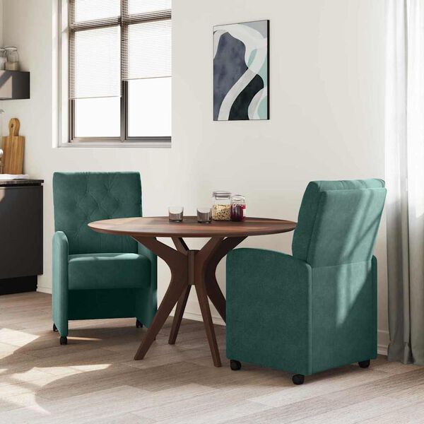 vidaXL Sillas de Comedor con Ruedas 2 pcs Verde oscuro 58 x 67 x 97 cm