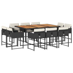 vidaXL Set de comedor jard&iacute;n 11 pzas con cojines rat&aacute;n sint&eacute;tico negro