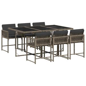 vidaXL Set comedor jard&iacute;n 7 pzas y cojines rat&aacute;n sint&eacute;tico gris