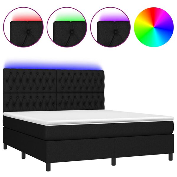 vidaXL Cama box spring colch&oacute;n y luces LED tela negro 160x200 cm
