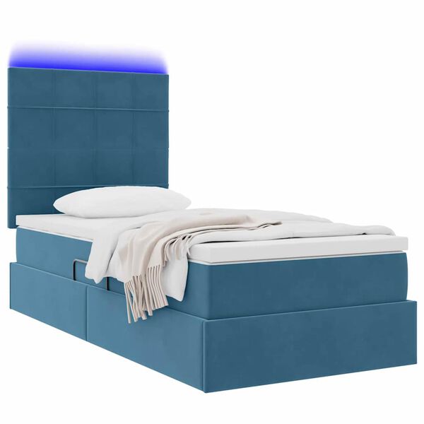 vidaXL Cama con almacenamiento y LED con LED Azul Oscuro 90 x 190 cm