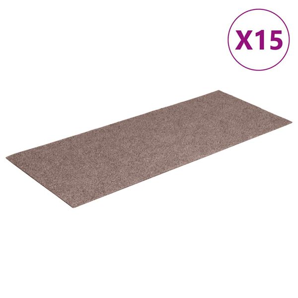 vidaXL Felpudos autoadhesivos para escaleras, 15 unidades, 60 x 25 cm, color marr&oacute;n claro, rectangulares
