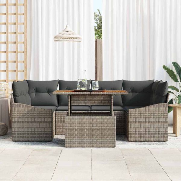 vidaXL Conjunto de Comedor de Jard&iacute;n con coj&iacute;n 7 pcs Gris y marr&oacute;n