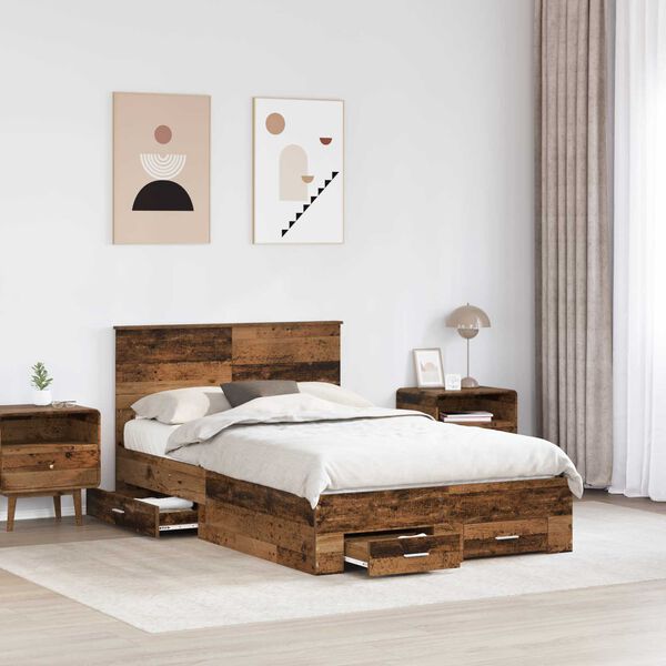vidaXL Estructura de cama con cabecera Madera vieja 120 x 190 cm