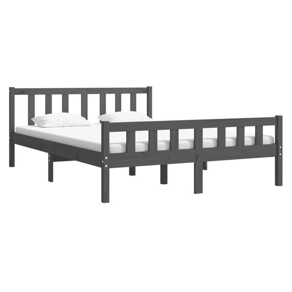 vidaXL Estructura de cama sin colch&oacute;n madera maciza gris 140x190 cm