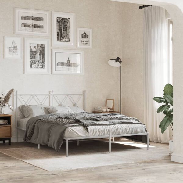vidaXL Estructura cama sin colchón con cabecero metal blanco 135x190cm