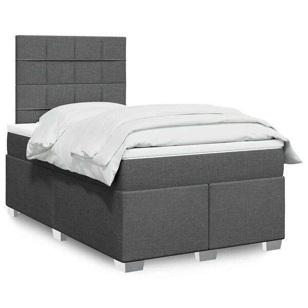 vidaXL Cama box spring con colch&oacute;n tela gris oscuro 120x200 cm