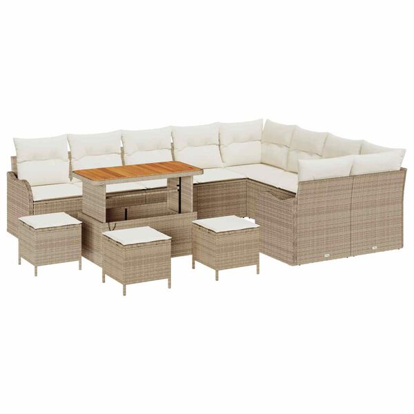 vidaXL Conjunto de sof&aacute;s de jard&iacute;n 13 pcs Beige rat&aacute;n sint&eacute;tico