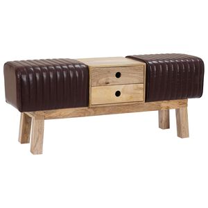 vidaXL Banco 110 x 30 x 45 cm Cuero Real Marr&oacute;n Oscuro