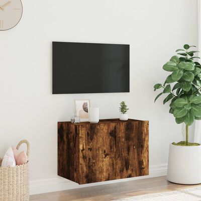 vidaXL Mueble de TV de pared con luces LED roble ahumado 60x35x41 cm