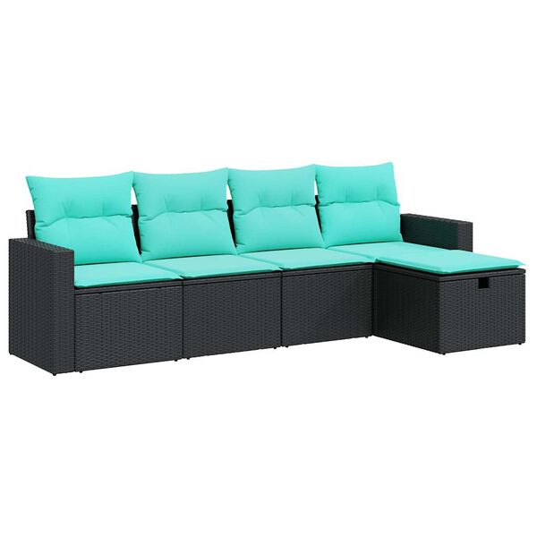 vidaXL Set de muebles de jard&iacute;n 5 pzas y cojines rat&aacute;n sint&eacute;tico negro