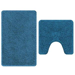 vidaXL Conjunto de alfombra de ba&ntilde;o antideslizante 2 pcs Azul PP