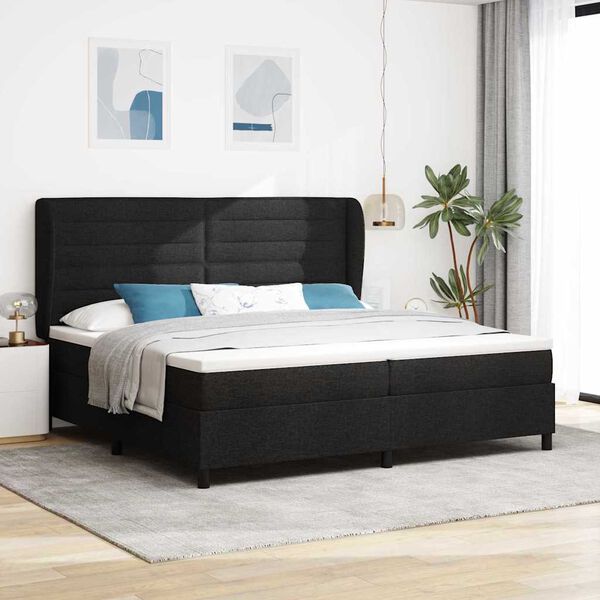 vidaXL Cama tipo Box Spring con colch&oacute;n Negro 200 x 200 cm tela