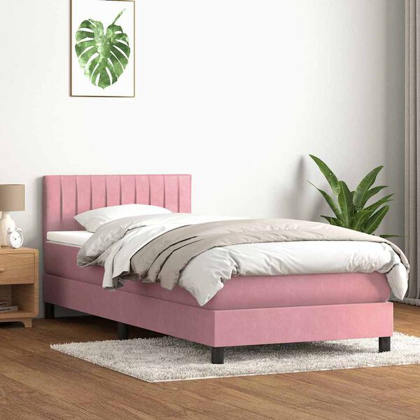 vidaXL Cama box spring con colch&oacute;n y LED terciopelo rosa 100x210 cm
