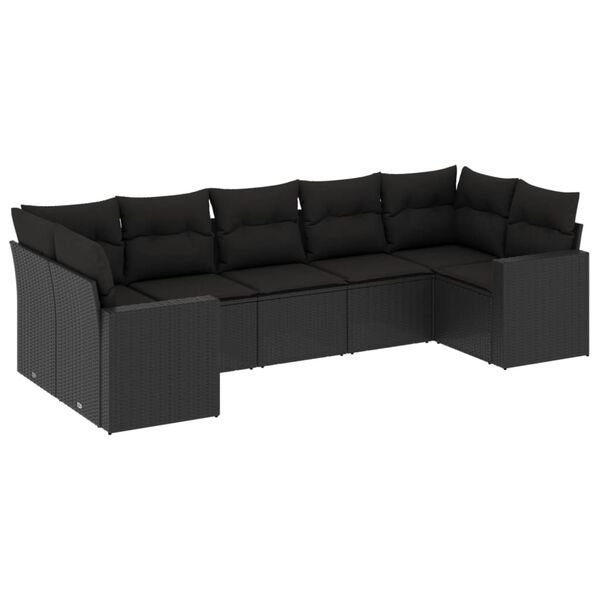 vidaXL Set de comedor de jard&iacute;n 7 pzas y cojines rat&aacute;n sint&eacute;tico negro