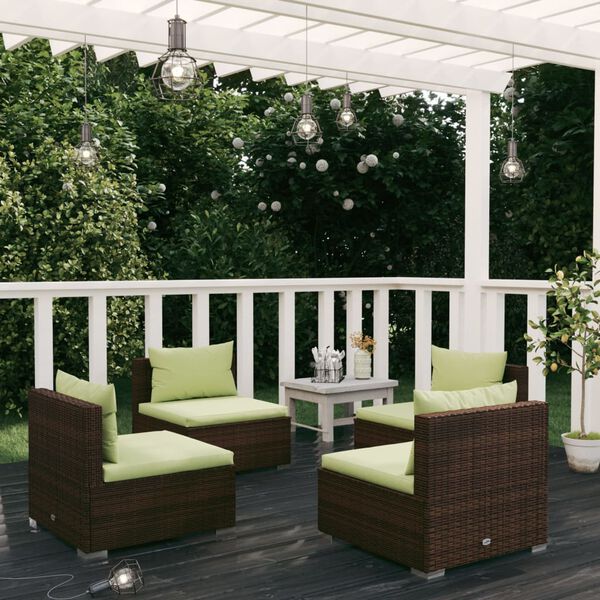 vidaXL Set muebles de jard&iacute;n 4 piezas y cojines rat&aacute;n sint&eacute;tico marr&oacute;n
