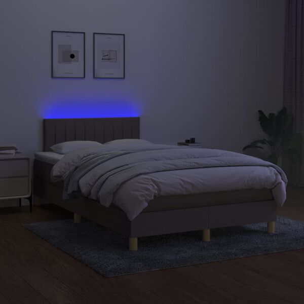 vidaXL Cama box spring con colch&oacute;n y LED tela gris taupe 120x200 cm
