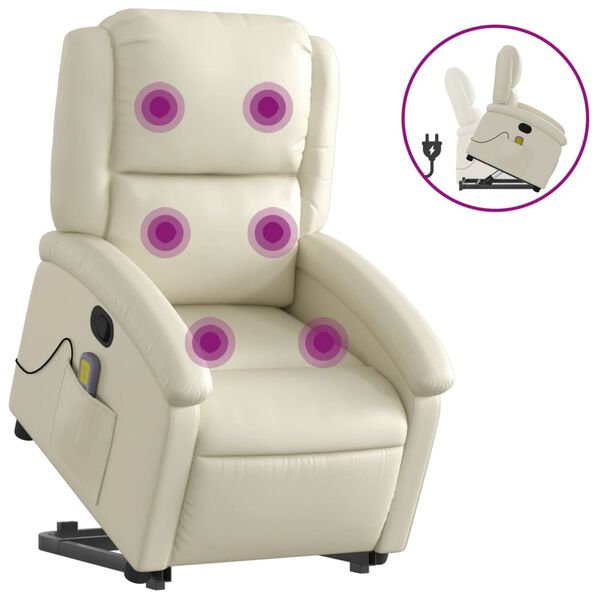 vidaXL Sillón reclinable de masaje de pie cuero artificial color crema